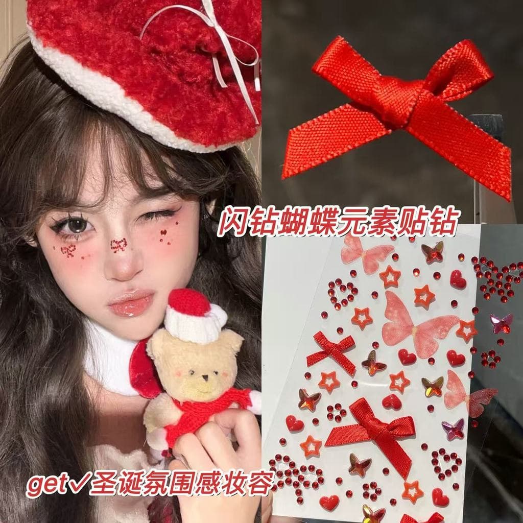 Natal maquiagem rosto adesivos diamante arco vermelho amor acessórios faciais maquiagem artista rosto strass adesivos jo