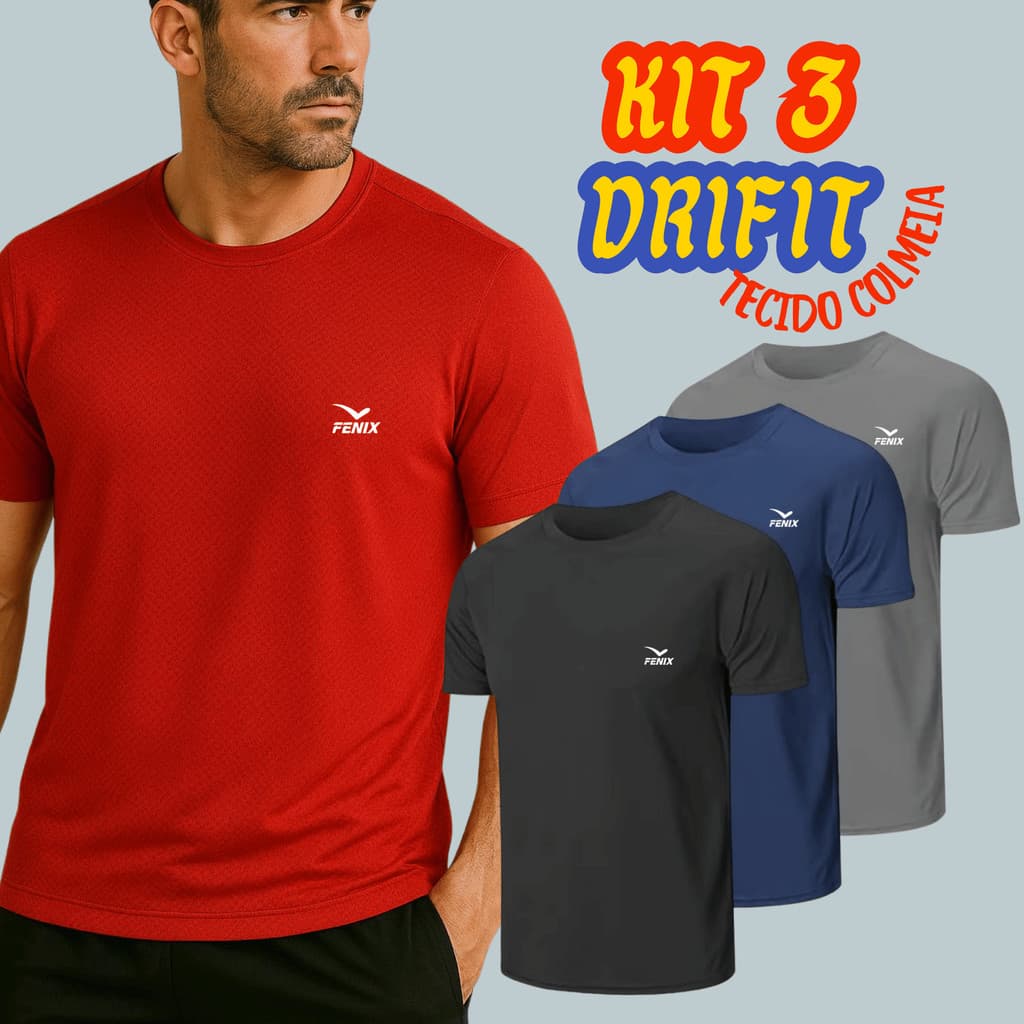 Kit 3 Camisetas Dry Fit Masculina - Casual - Treino - Academia - Esportes - Exercícios - Corrida