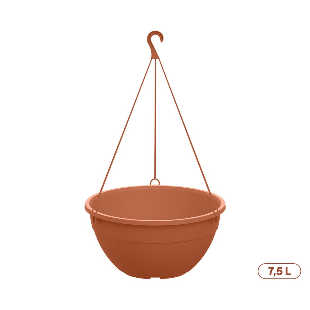 Vaso Cuia Suspenso 7,5L Fosco com Gancho Plástico para Pendurar Plantas Jardim Varanda Interior