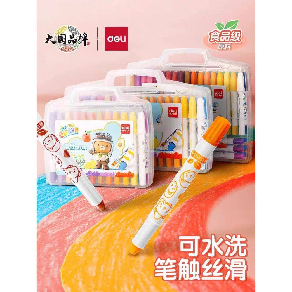 Deli óleo pastel grau alimentício lavável rotativo óleo pastel lápis não sujo mãos vara colorida estudante crianças pint