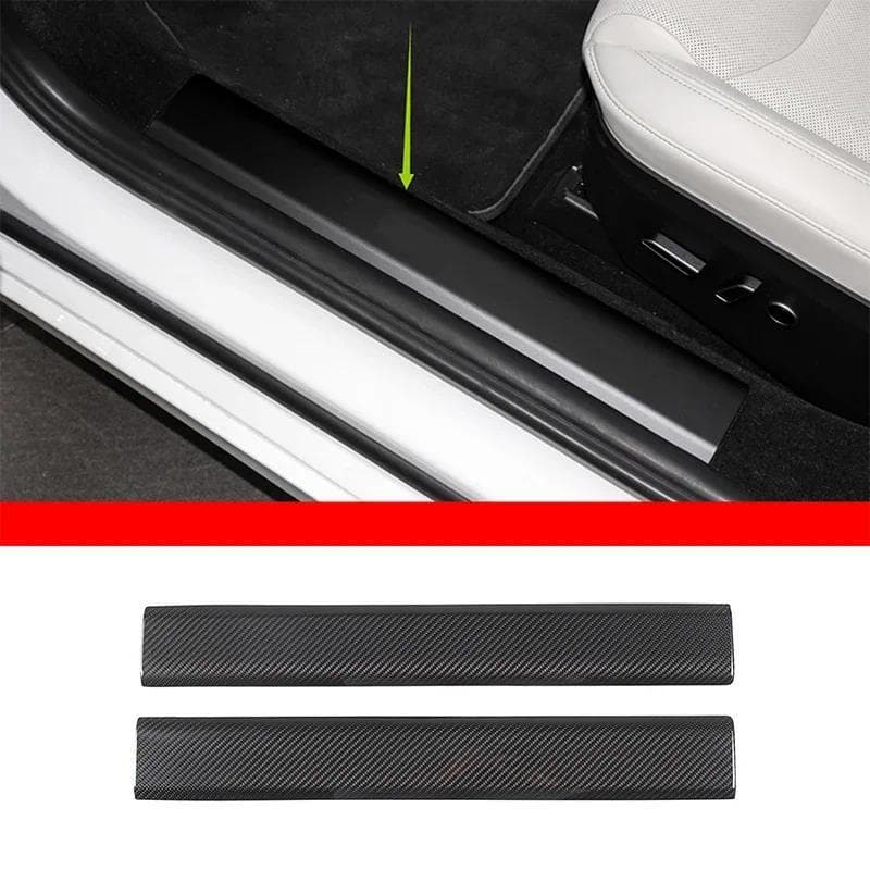 Para Tesla Modelo S 2023 + Tira Do Peitoril Da Porta Carro Pedal Capa Adesivo De Fibra Carbono Real Acessórios Interiore