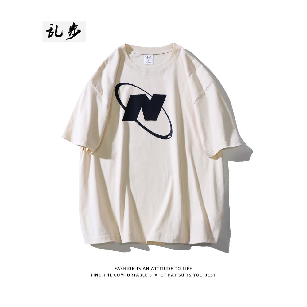 American street Wear Original N carta impressa puro algodão camiseta masculina verão Design nicho All-Match High street
