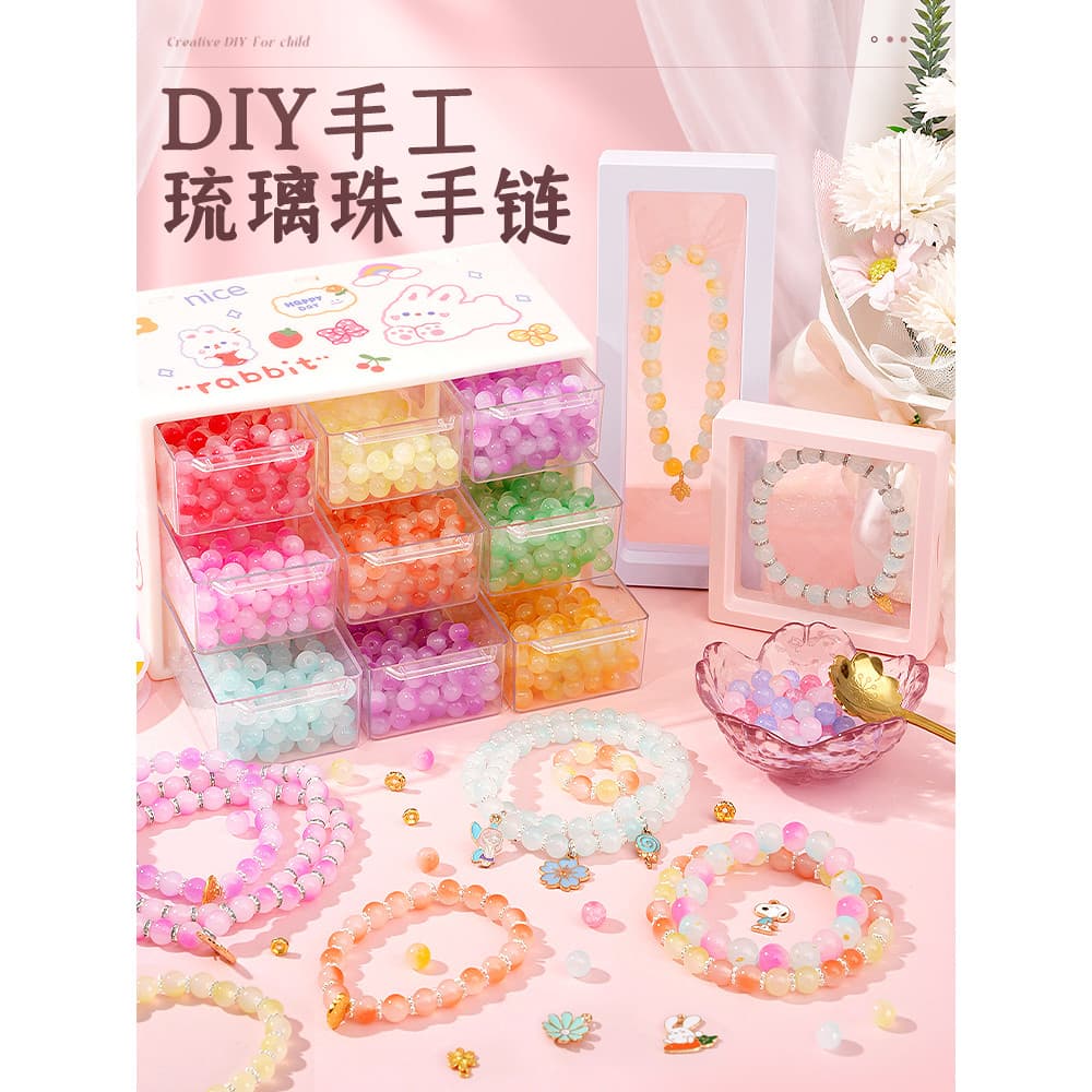Crianças pulseira frisada artesanal diy Material brinquedo menina 6 usar contas de vidro pulseira de cristal presente da