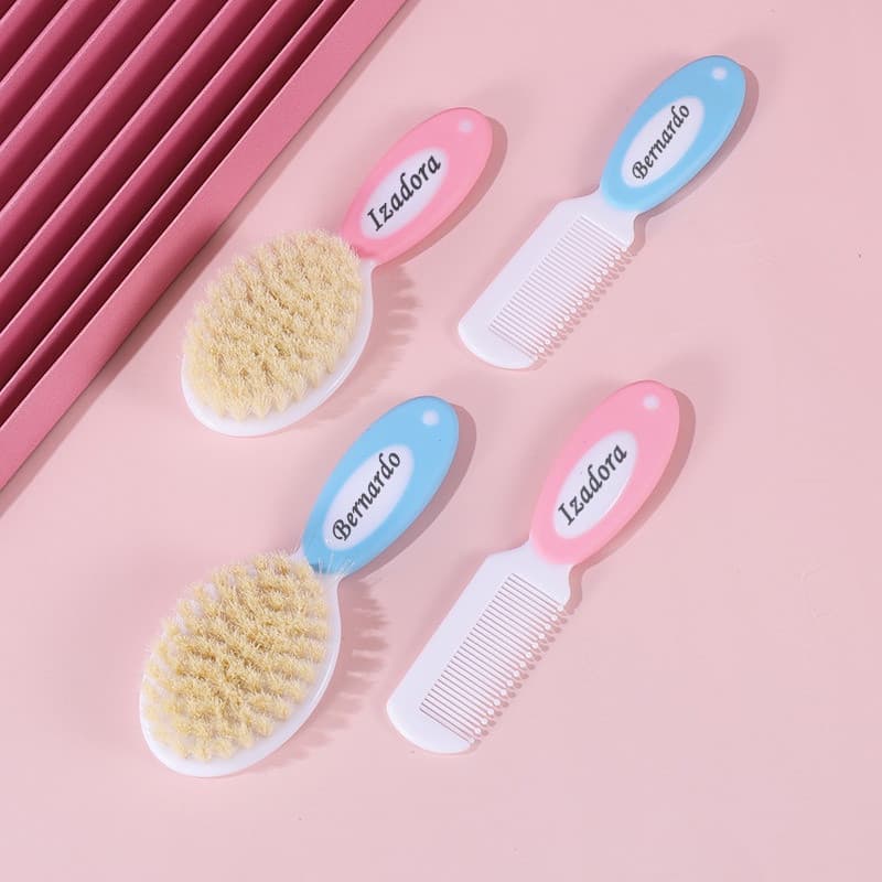 Conjunto de pente de cabelo para bebê com nome personalizável, conjunto de 2 peças, para cuidados com recém-nascidos