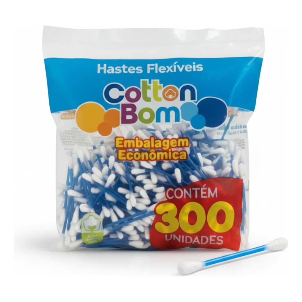 Cotonetes Flexível 300 Unidades Hastes de Algodão Cotton Bom Line Promoção