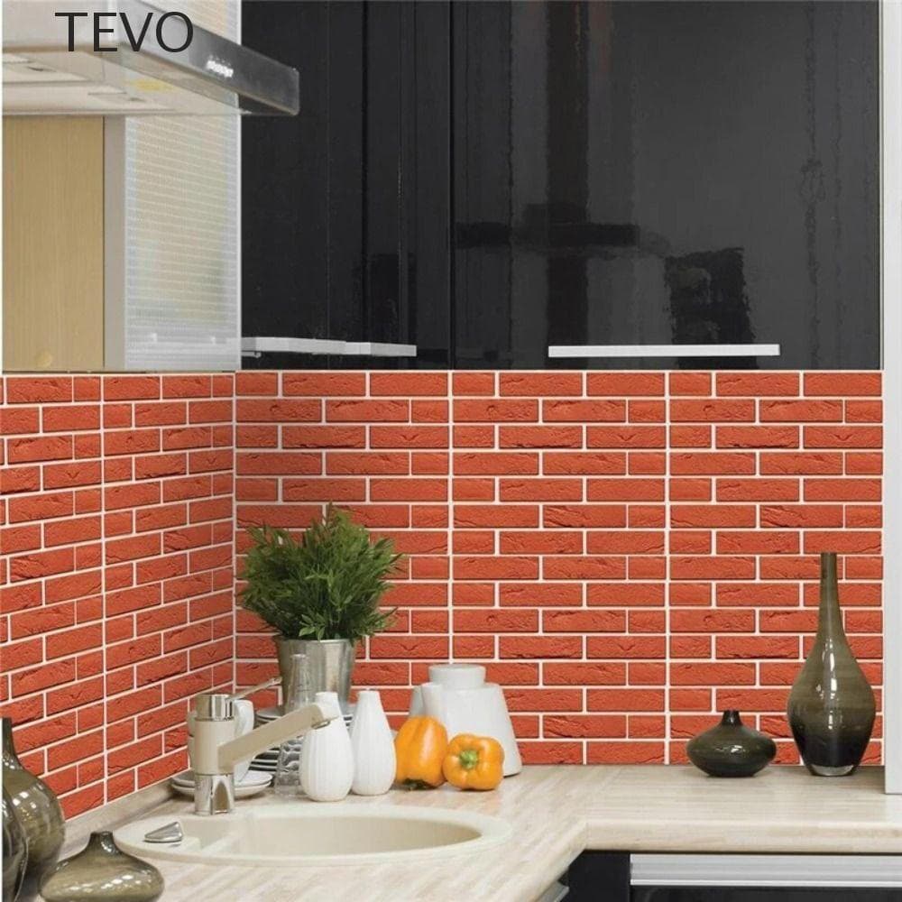 Azulejos Autoadesivos TEVO , Adesivo De Parede De Cozinha 3D De Tijolo De Imitação De Grão De Pedra , PVC