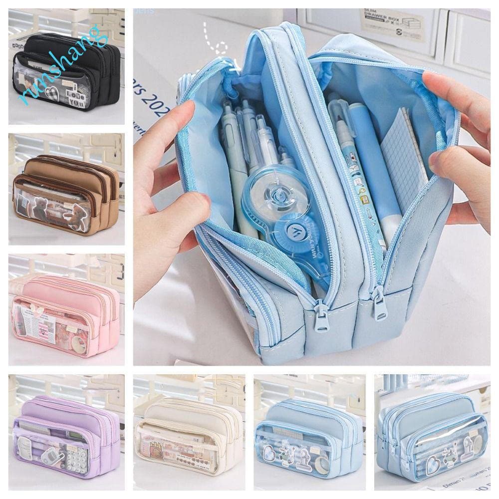 Estojo Transparente RUNSHANG , Bolsa De Lápis Multicamadas Caneta Marcadora De Grande Capacidade