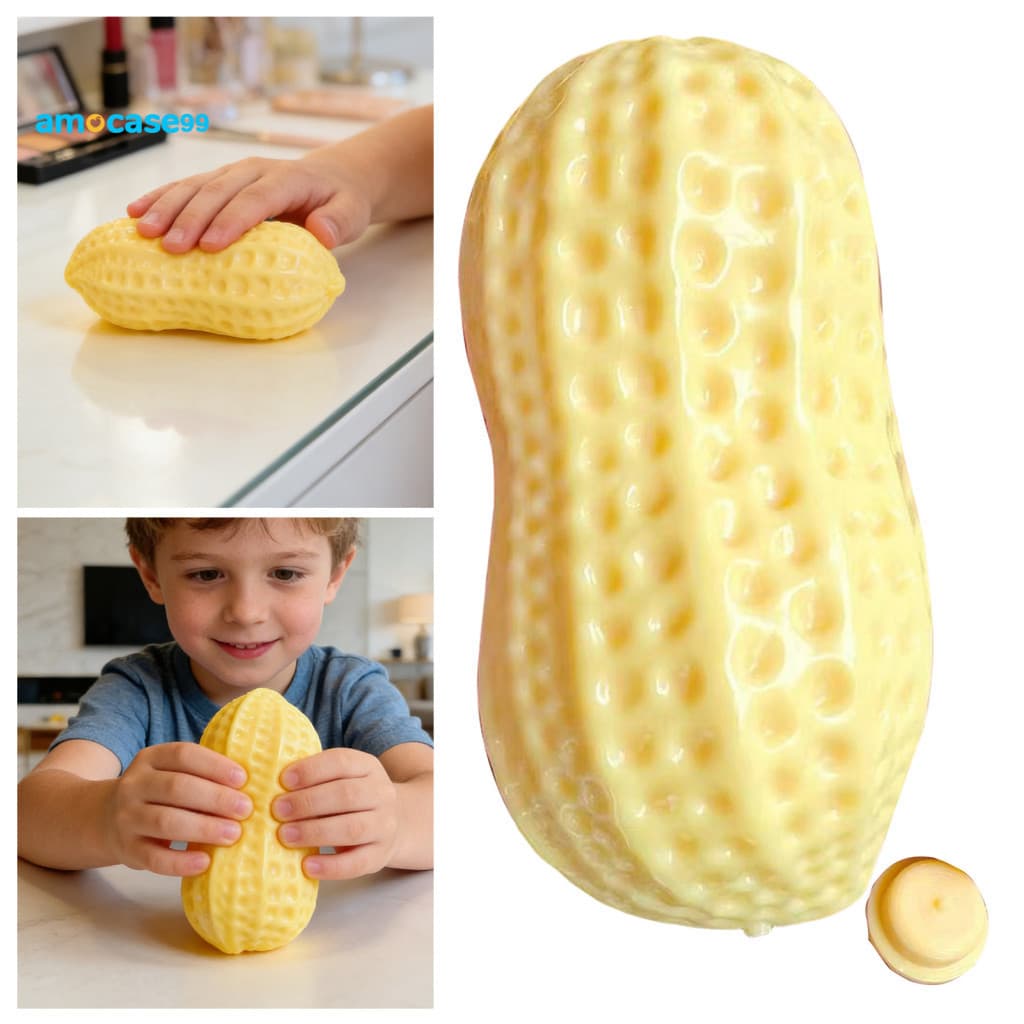 Soft Fur Ball Toy Anxiety Relief Peanut Squeeze with Lid – Slow-rising Tpr Stress Reliever Realistic Food-shaped Fidge