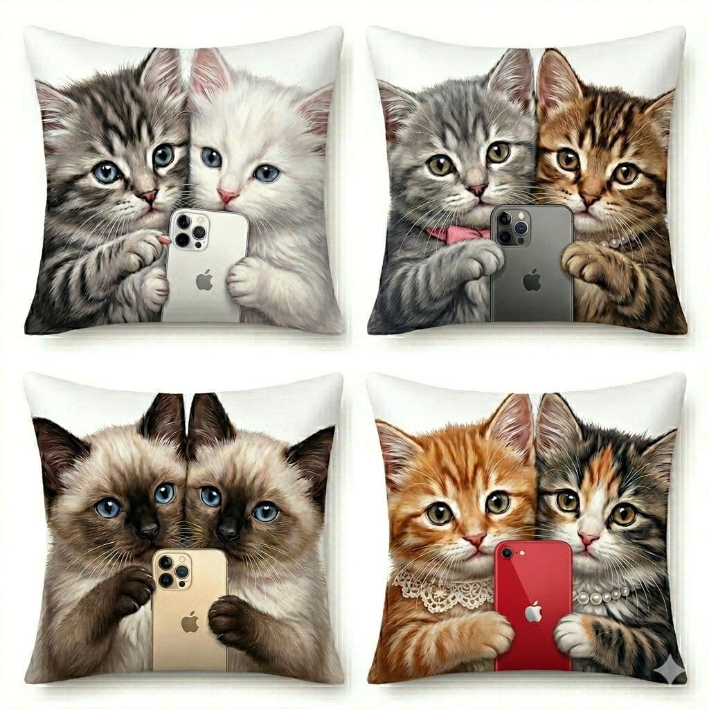 Kit com 4 capas de almofadas moderna estampa de gato 2026