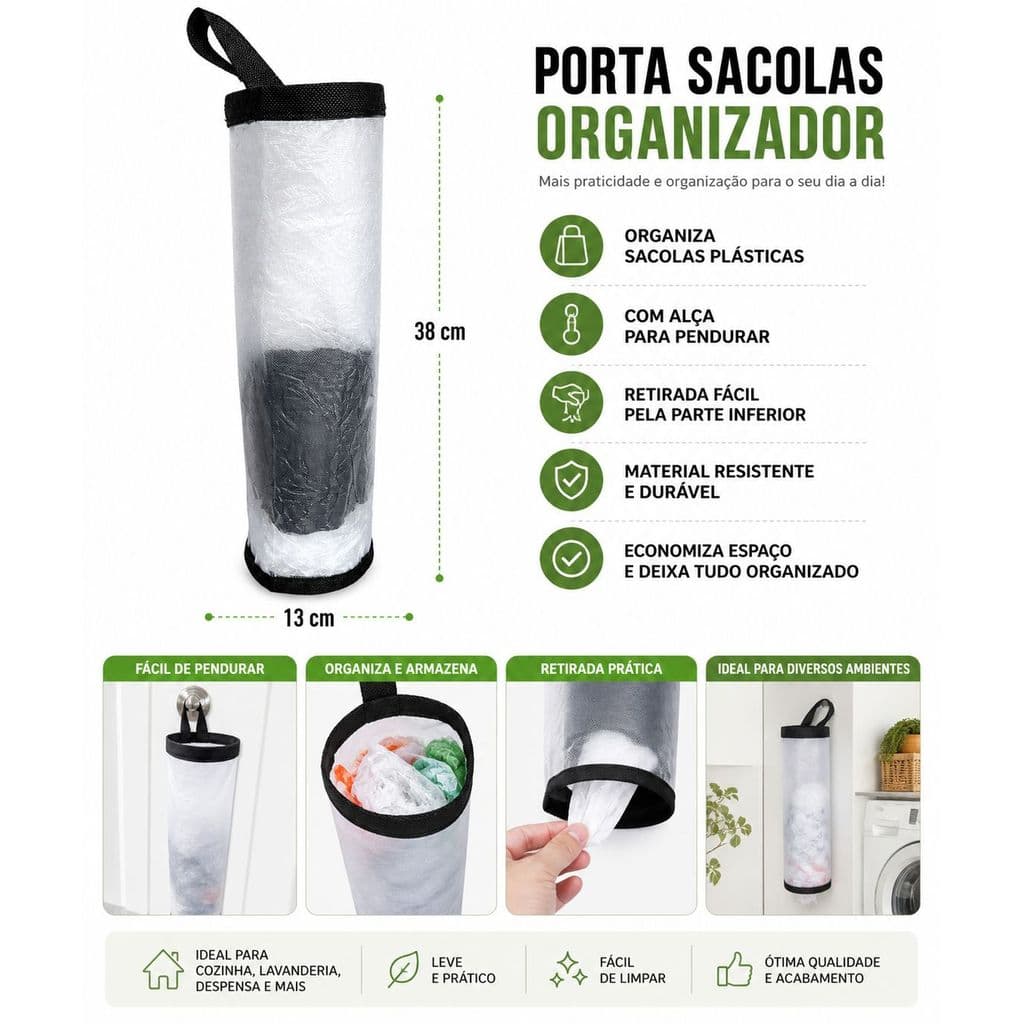 Porta Sacolas Plásticas Organizador Sacos Dispenser De Sacolinhas Suspenso