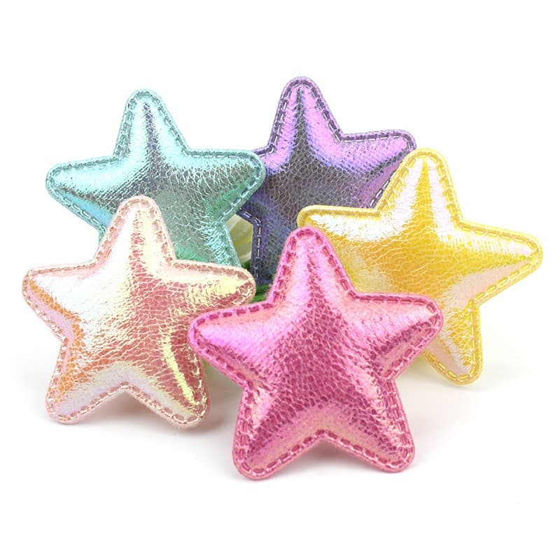 30Pcs 5cm Magic Color PU Leather Star Padded Appliques Para Cabeleireiro Artesanais Acessórios Decoração De