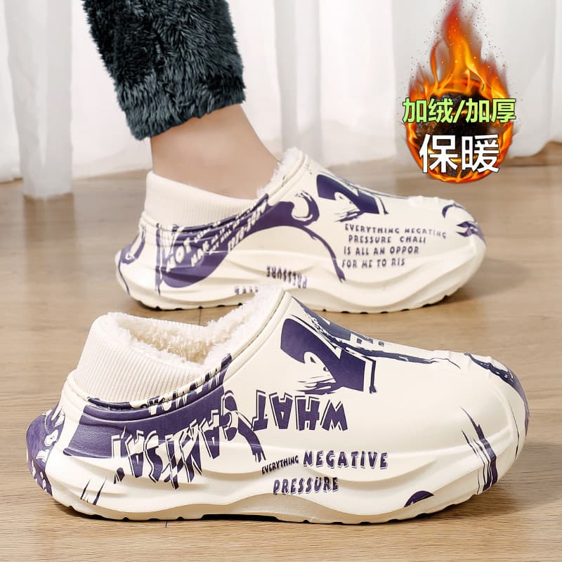 Chinelos de algodão masculino inverno ao ar livre usar forro de lã engrossado mantendo quente adolescentes casa interior