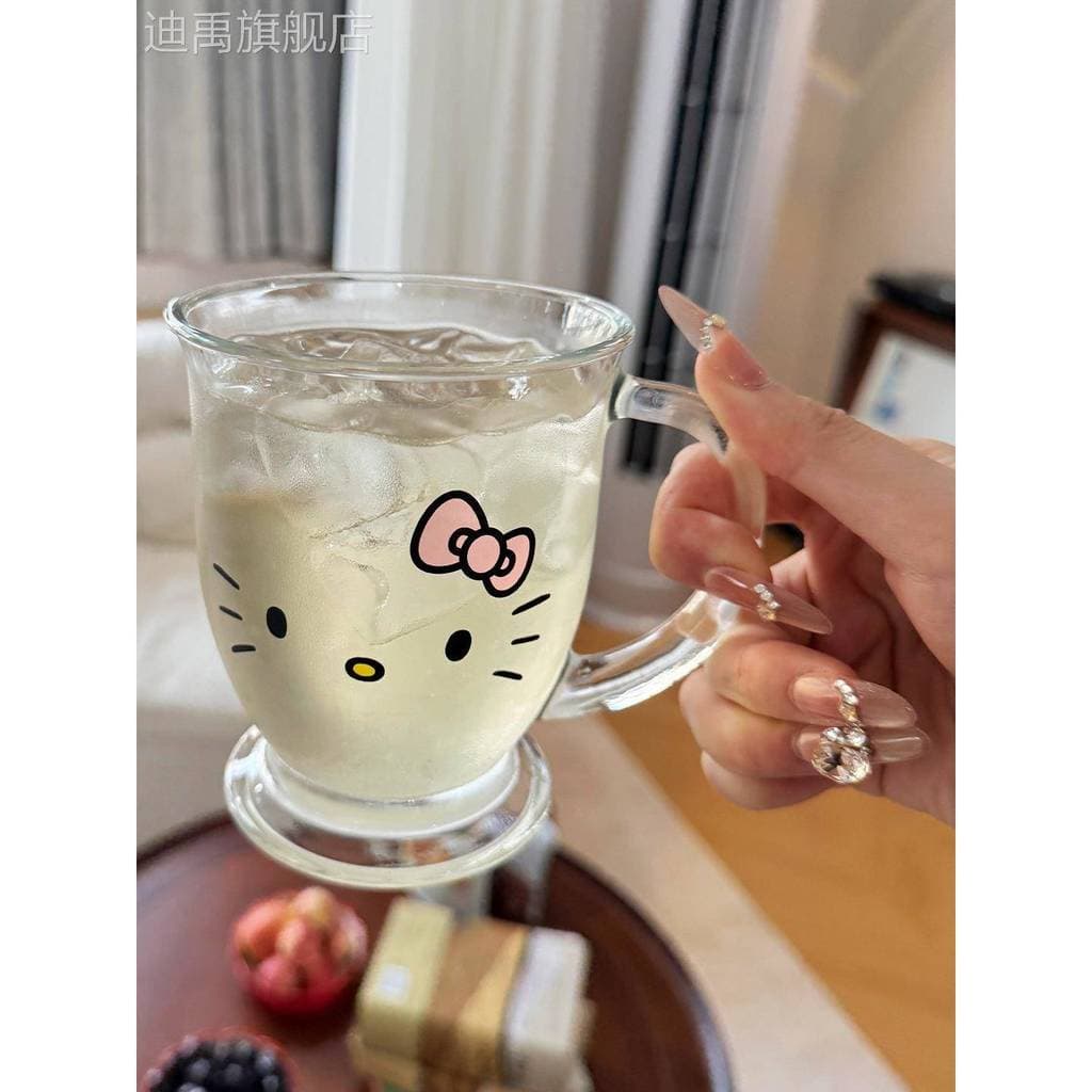 Kitty kitty vidro com alça ins feminino de alta aparência copo de água com alto teor de borosilicato copo de suco domést