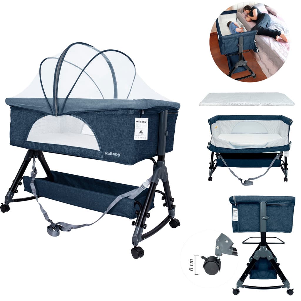 Berço Portátil Moises Co-bed Até 9 kg C/ Balanço Mosquiteiro e Cesto Luna Azul - KaBaby