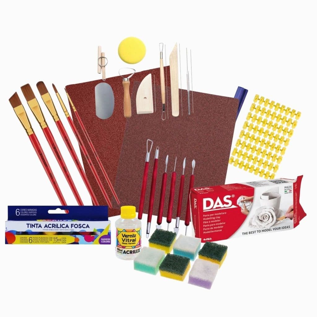 Kit Massa DAS 500g Ferramentas Estecas Lixas Verniz Pincéis