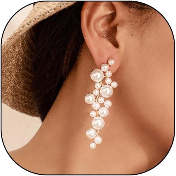 Brincos Pendentes de Pérolas em Cacho Longo para Mulheres, Estilo Boêmio Vintage, Brincos de Destaque com Borlas de Péro