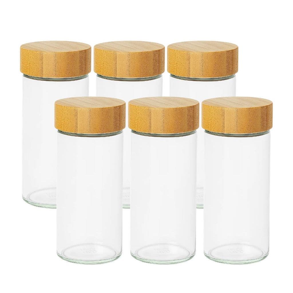 Kit 6 Porta Condimentos Vidro Tampa Bambu 10cm 25330 - Vencedor