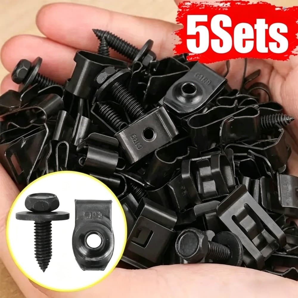 5 Conjuntos M6 Hexagonal Parafuso Pontiagudo U-Porca Clipe Kit De Aço Carbono Chassi Do Carro Guarda Parafusos Fixação U