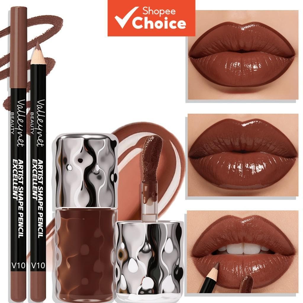 BEAUTY GLAZED 2 Unidades/Conjunto Delineador Labial E Brilho , Combinação De Alto À Prova D'água De Longa Duração