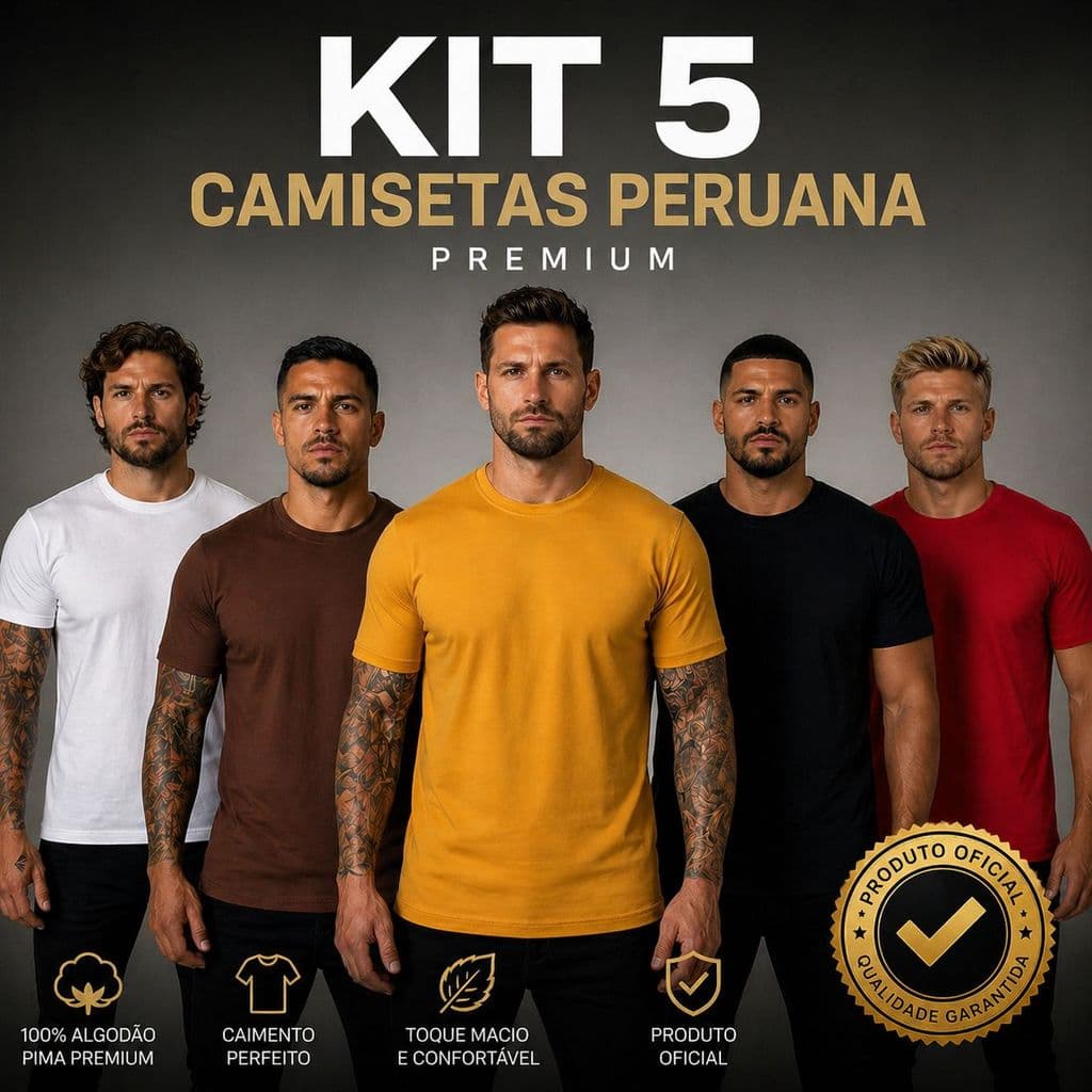 Kit 5 Camisetas Malha Peruana Algodão com Elastano Pima Premium Confortável e Durável