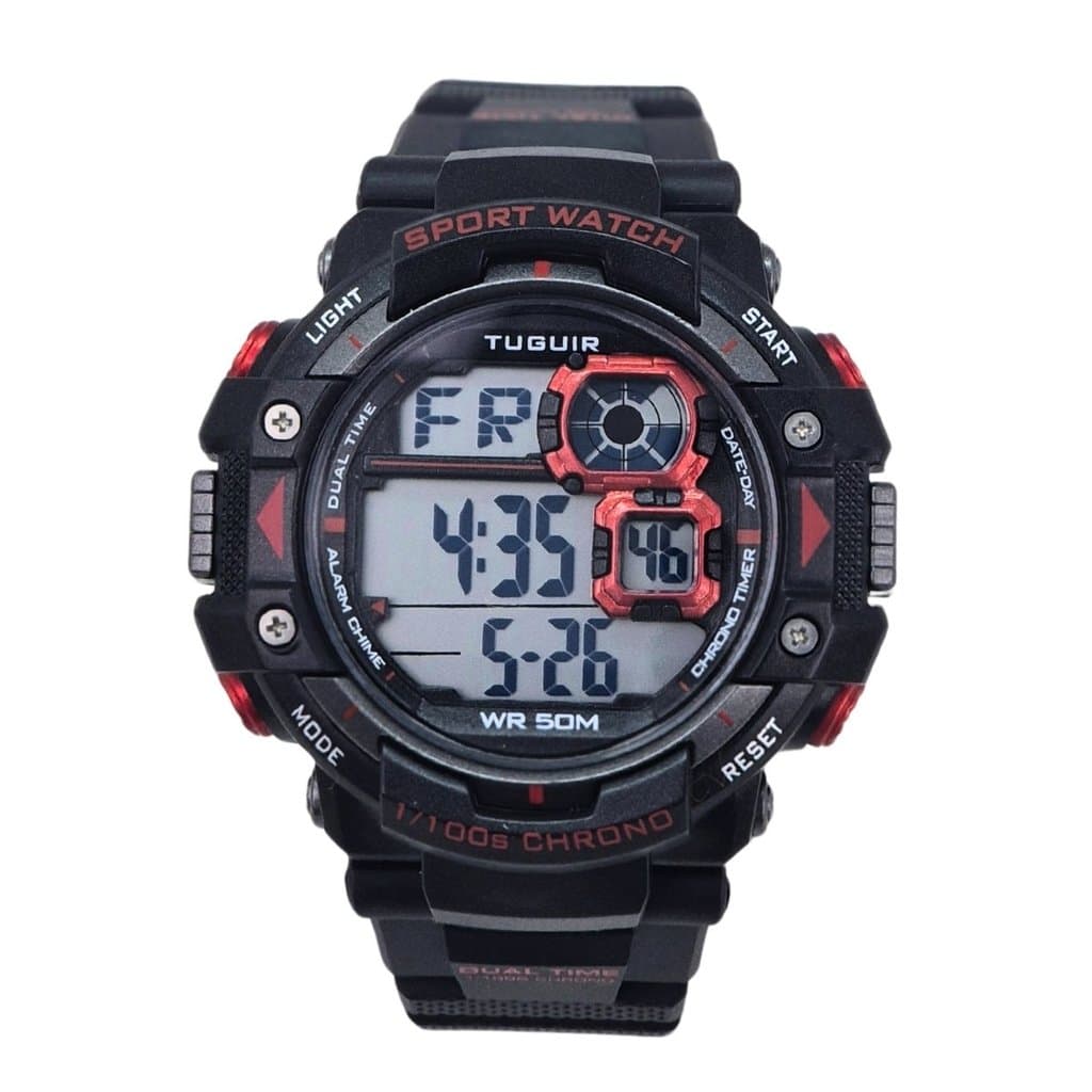 Relógio Masculino, Tuguir Digital TG30460 Preto e Vermelho, 5ATM, ESPORTIVO, DESPERTADOR, CRONÔMETRO