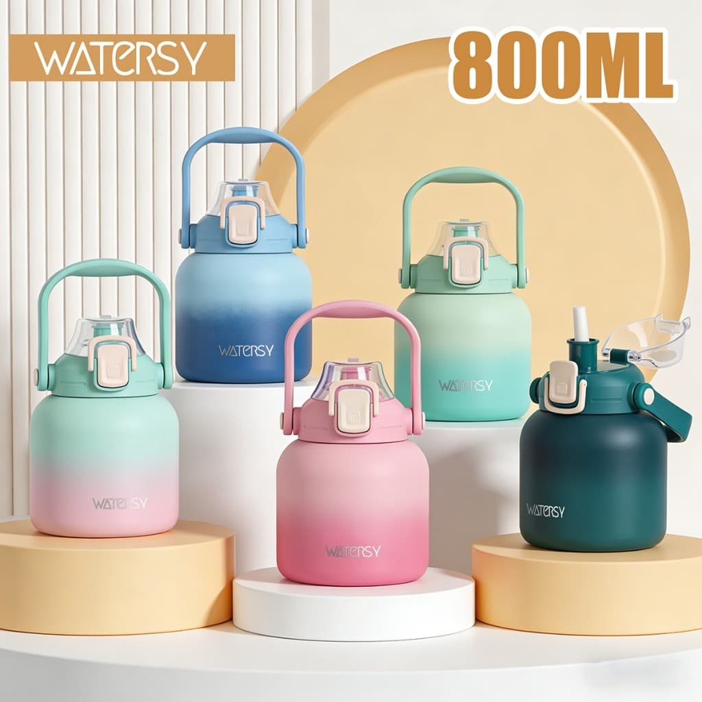 WATERSY Garrafa Térmica 800ml garrafa térmica de água inox Copo Isolado de Boca Larga espacial esportes Portátil