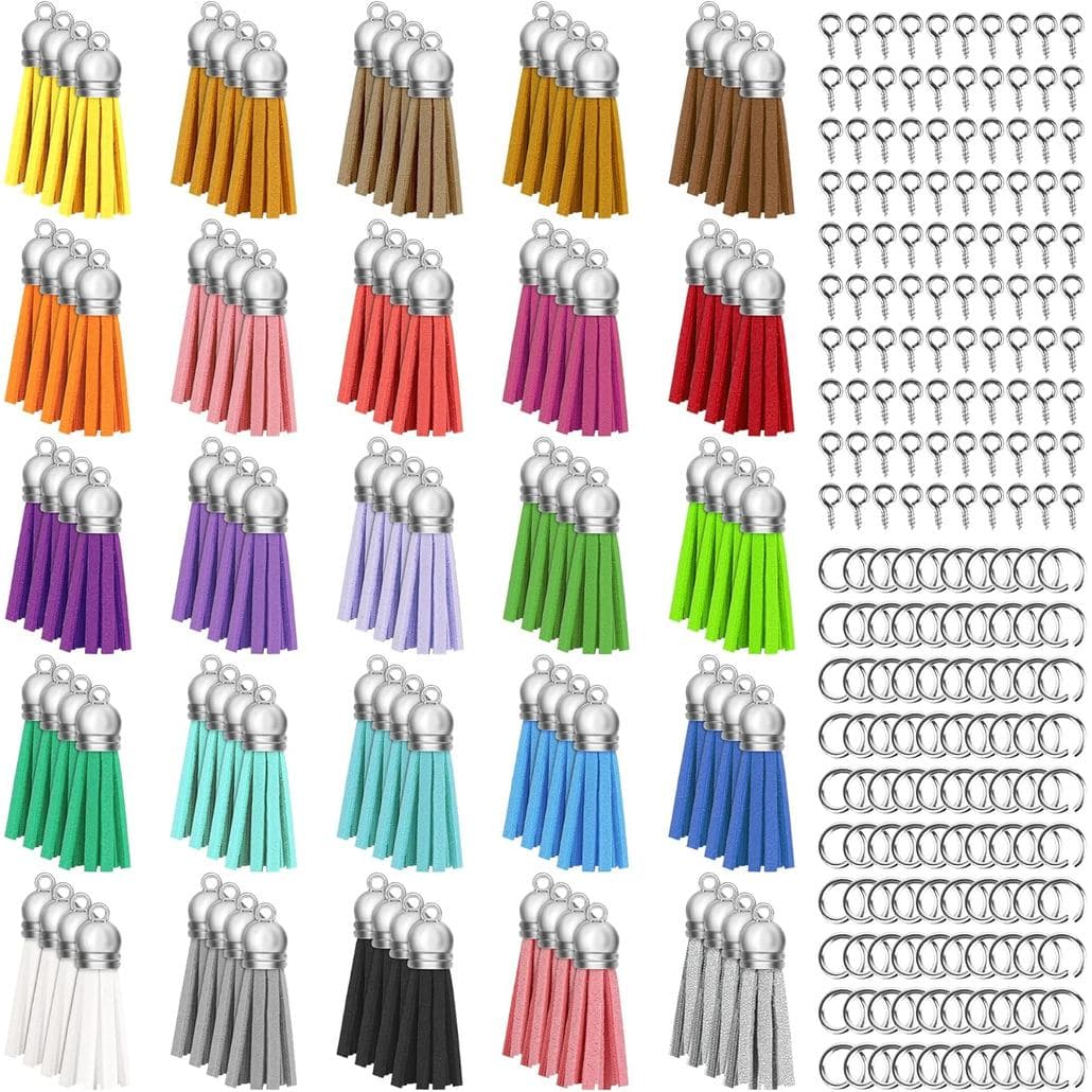 Keychain Tassels Jewelry Key Charms - 300pcs Keychain Tassels Bulk, 100pcs Key Chain Tassles, 100pcs Jump Rings, 100pcs