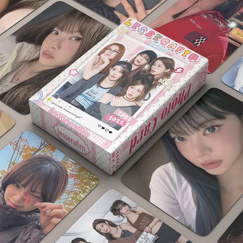 50 Pçs/Caixa Le sserafim Cartão Laser ChaeWon Eunchae Kazuha Yunjin Photocards Holográfico LOMO KPOP Álbum