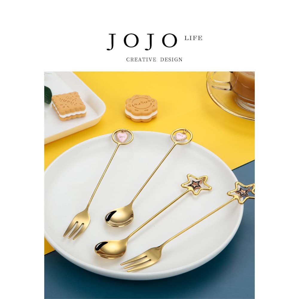 JOJO ''SL. PD. .Talheres de mesa domésticos em forma de coração para mexer café criativo menina garfo colher | Desenho a