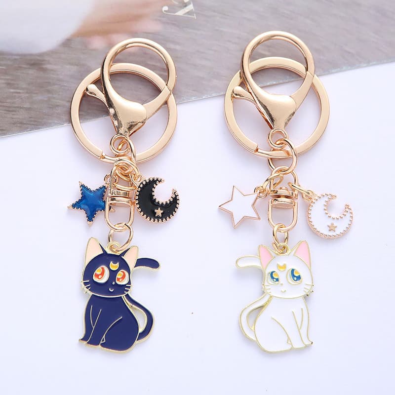 Bonito liga gato chaveiro bonito bonito bonito lua gato estrela de cinco pontas acessórios senhoras saco ornamentos