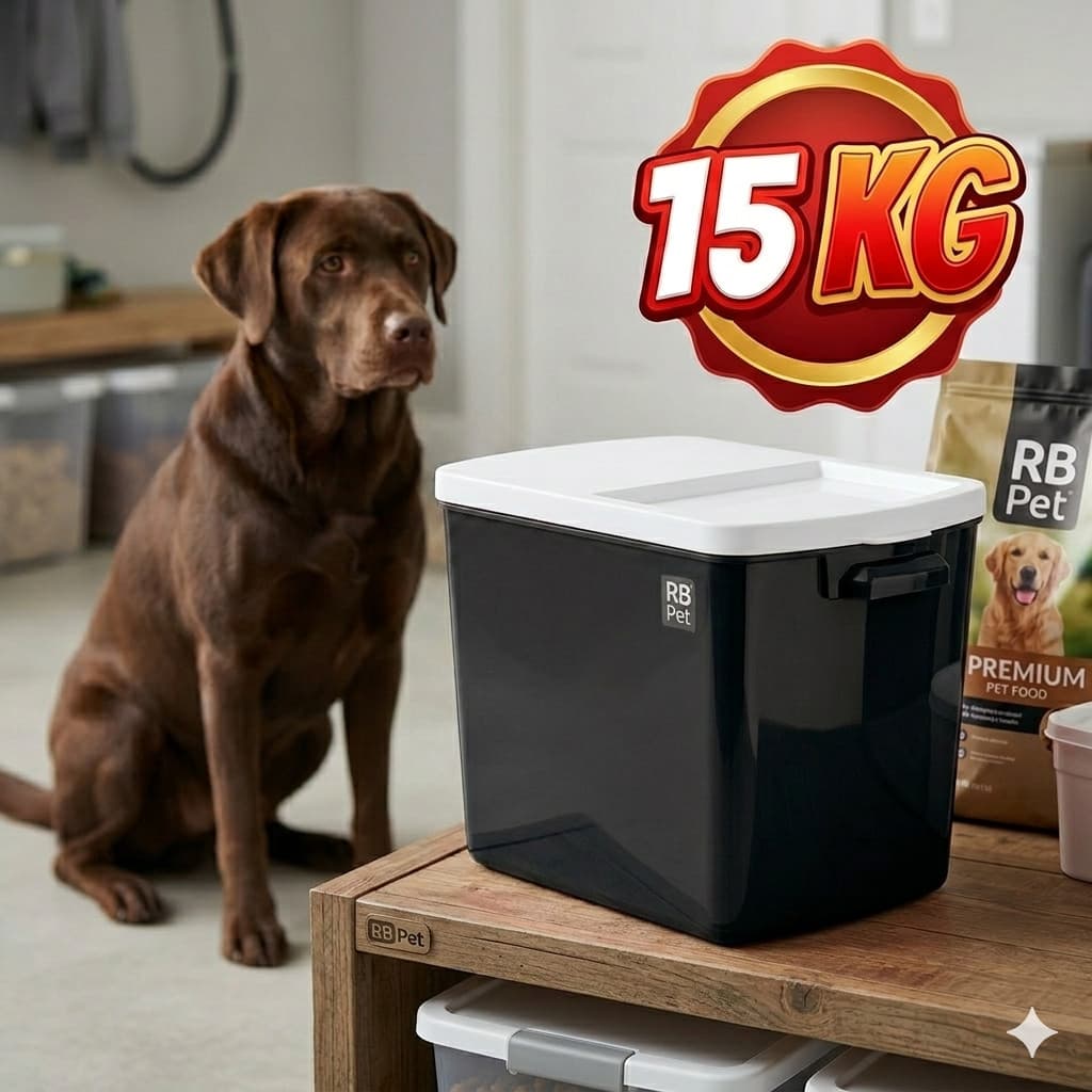 Porta Ração 15kg RB Pet Preto: Proteção Contra Umidade em um Design Moderno