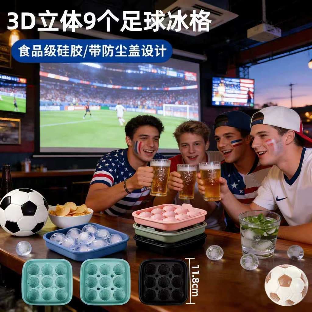 Bandeja de gelo de Silicone para copa do mundo, forma de futebol, caixa de gelo, bola de gelo, molde congelado, forma de