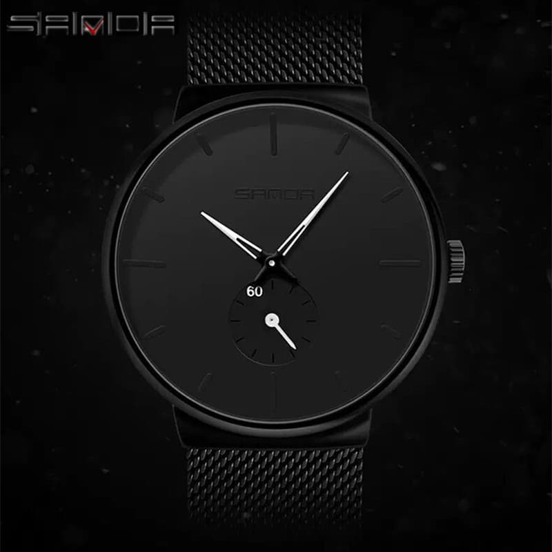 Movimento importado Ultra-fino simples malha cinta relógio masculino estudante moda tendência preto tecnologia à prova d