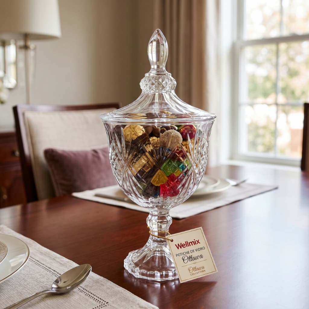 Potiche Vidro Ottawa 470ml Bomboniere Decorativa Luxo Porta Doces Transparente Baleiro Chocolates