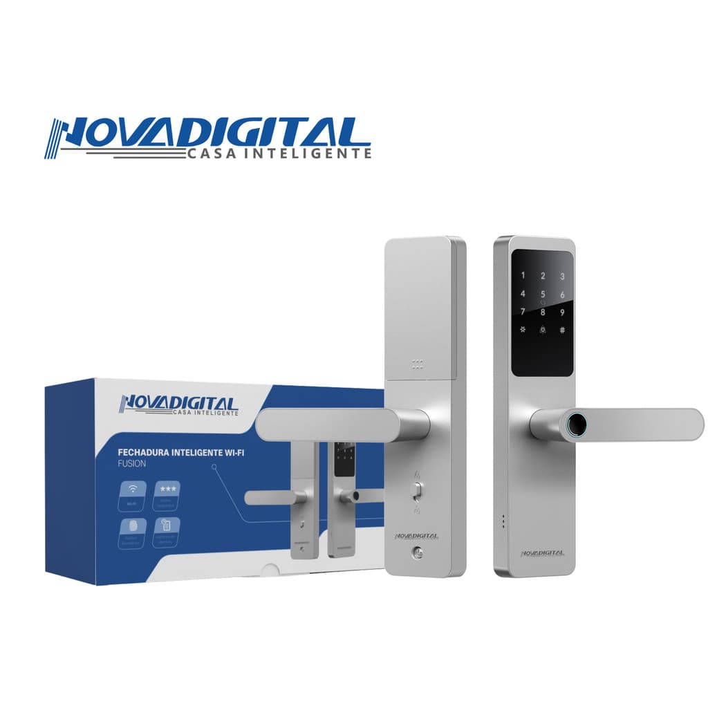 Fechadura Wifi de Embutir Abertura Biometria Senha Tag Chave APP Novadigital Prata
