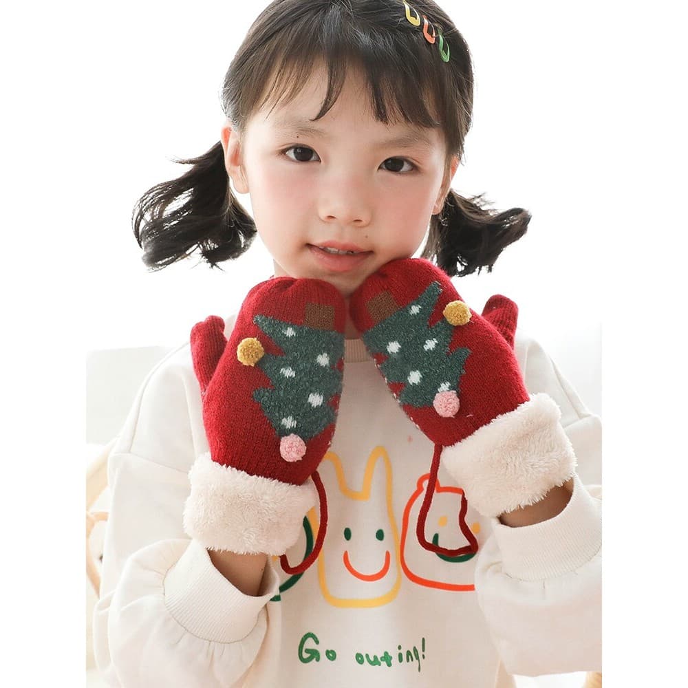 Cervos de natal 3 ~ 15 anos forro de lã outono inverno luvas meninas estudantes da escola primária jardim de infância me