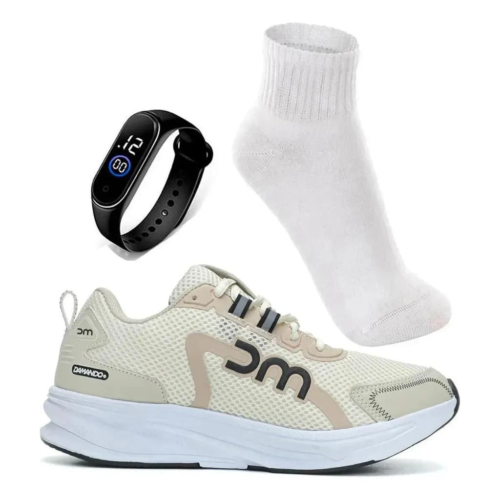 Kit Tênis Unissex Esportivo Caminhada Corrida Relógio + Meia