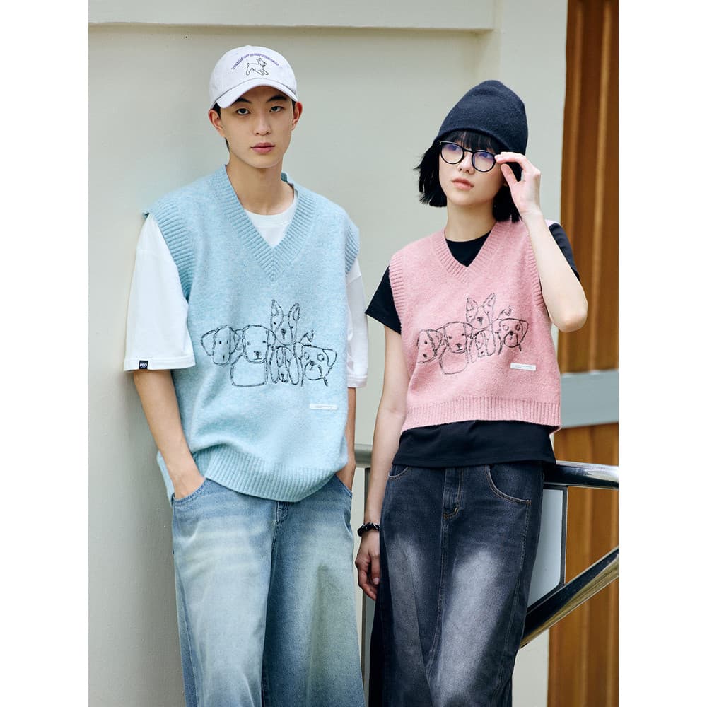 P PSO marca masculina feminina arroz glutinoso fio de veludo Graffiti filhote de cachorro bordado camisola colete em cam