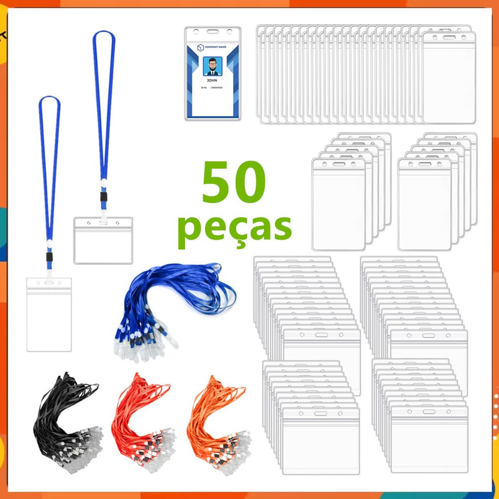 Porta-cartões de identidade com cordão, placa Horizontal Vertical, conjunto de 50 peças, cor de cordão disponível