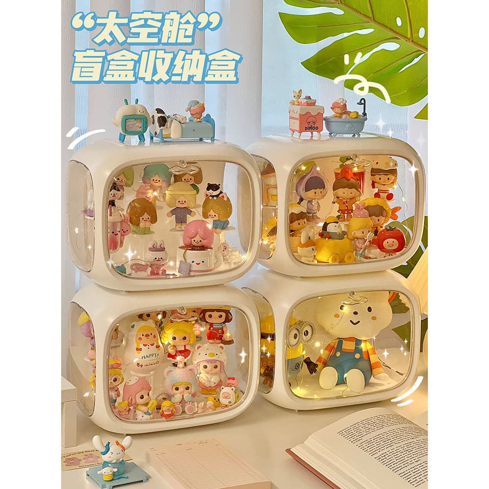 Caixa misteriosa de mesa, caixa de exibição de armazenamento, boneca, figura, bolha, expositor, caixa fosca, armário de
