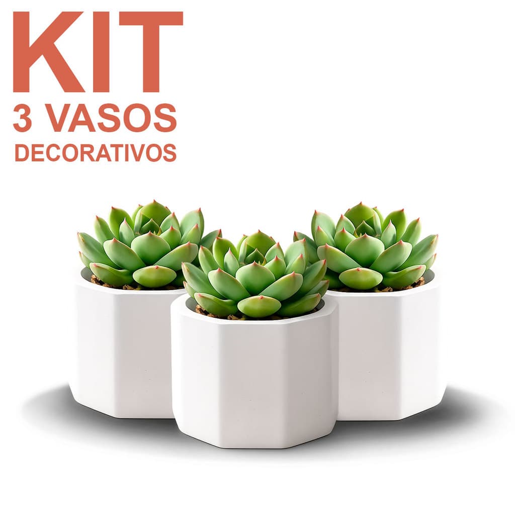Kit 3 Vasos Cachepot Mini Decorativo Octogonal Suculentas Moderno Decoração Minimalista