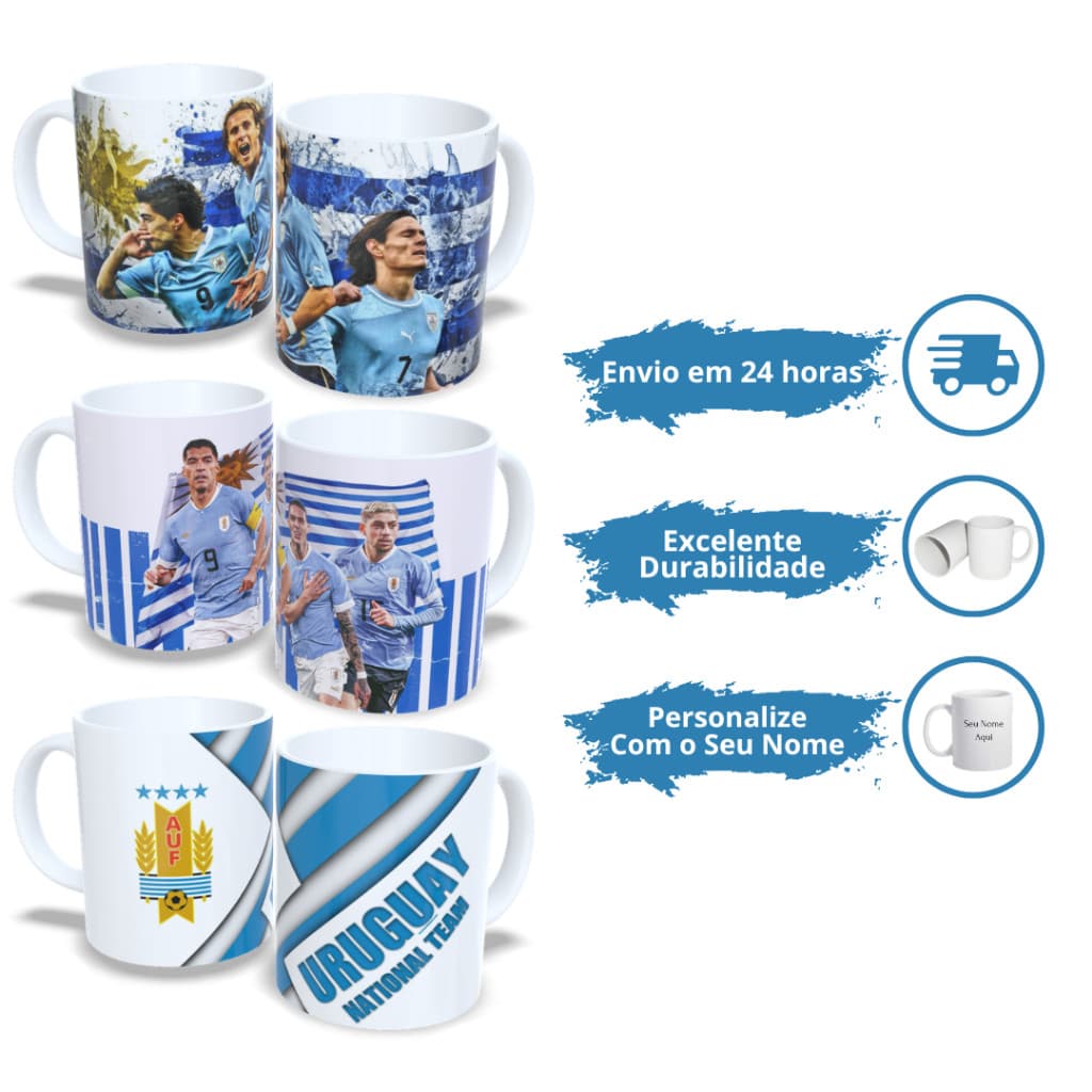 Caneca Personalizada Seleção do Uruguai! Vários Modelos da Copa! Promoção Exclusiva + Envio Rápido!
