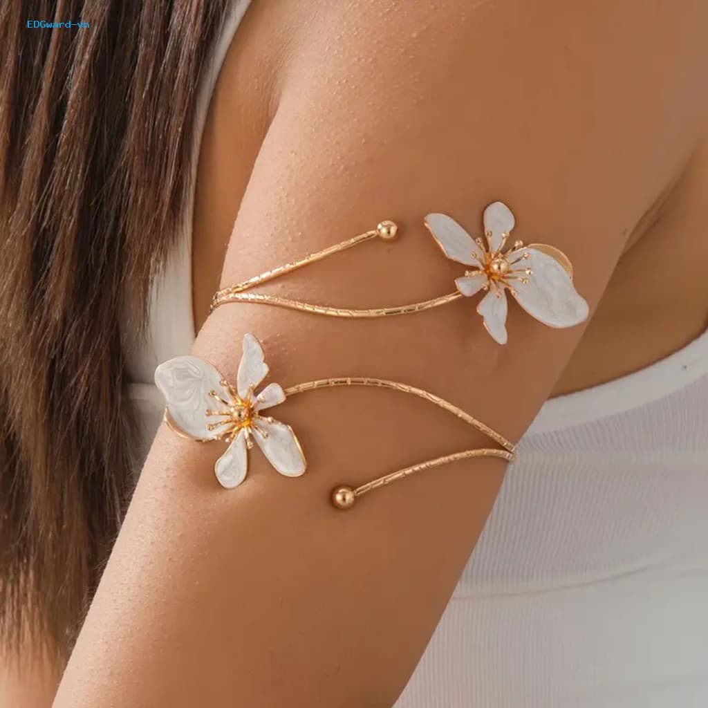 Metal Bangle Arm Cuff Adjustable Bracelet Flower for Women – Open Upper Jewelry Perfect for Party Wedding Holiday