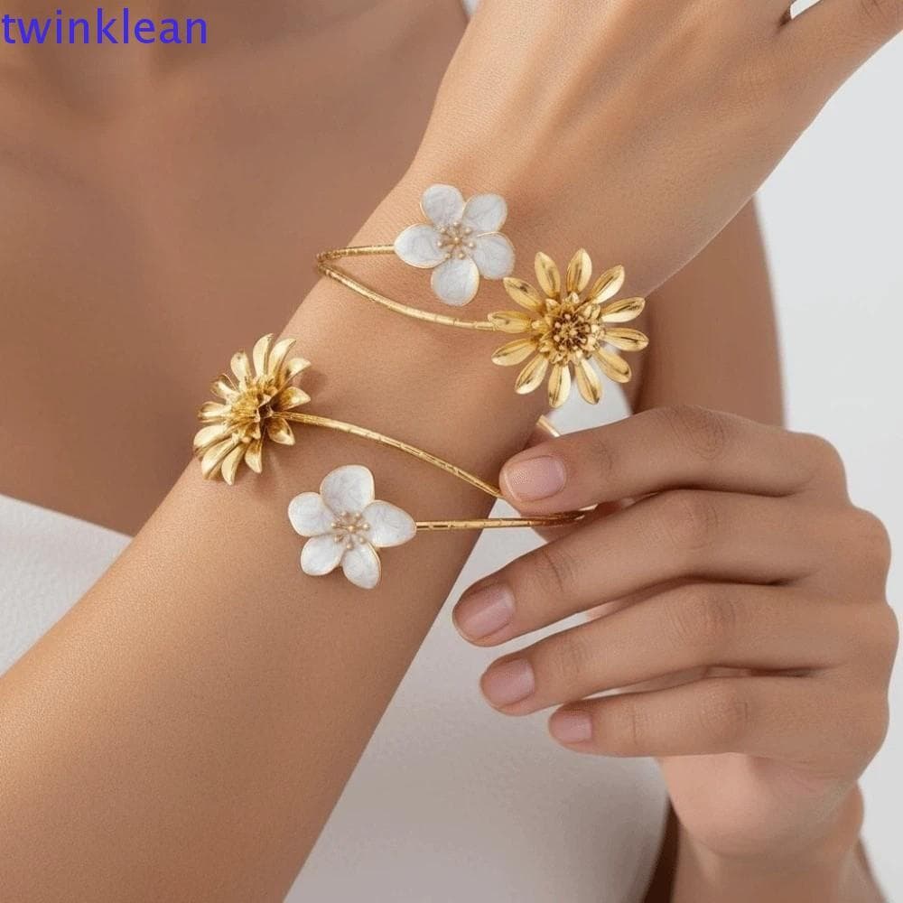 Pulseira De Braço Aberto TWINKLEAN , Flor Ajustável Com Esmalte Esmaltado , Braçadeira Requintada De Damasco