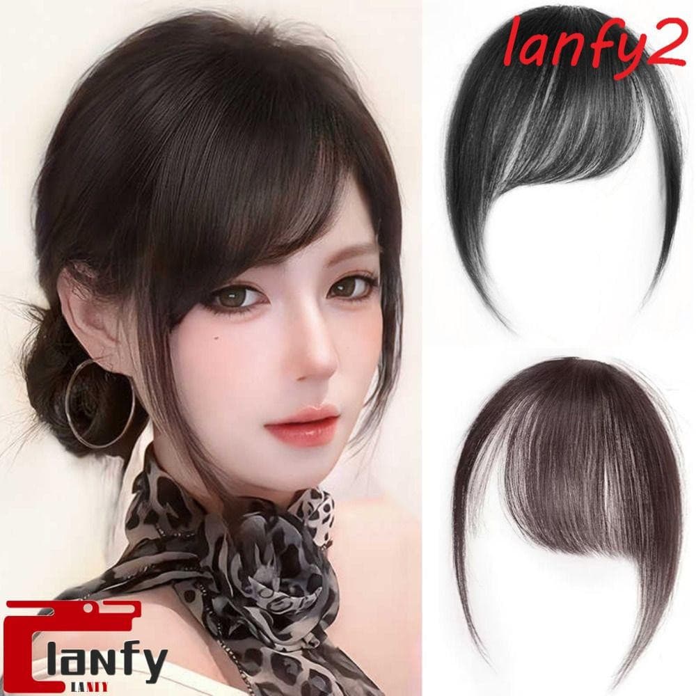 LANFY Franja Lateral De Cabelo Humano , Extensão Natural , Franjas Frontais Invisíveis Marrons Retas