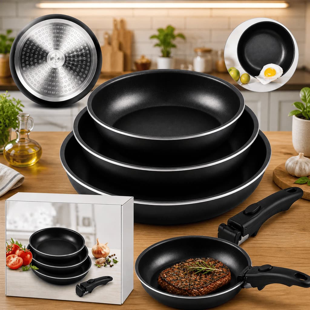 Kit 3 Frigideiras Antiaderente Jogo De Panelas Com Revestimento Cerâmico E Cabo Baquelite Profissional Para Cozinha