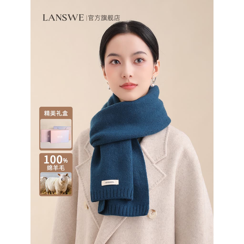 Langsha 100% lenço de lã pura feminino inverno high-end cachecol high-end quente malha cachecol caixa de presente
