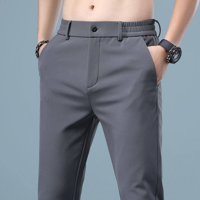 Calças T masculinas estilo verão seda patinação gelo seda ar condicionado calças casuais soltas em linha reta negócios n