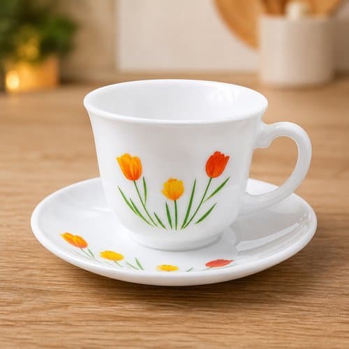 Conjunto Xicara Cha Porcelana 12 Pecas Pires Design Tulipa Jardim Branco
