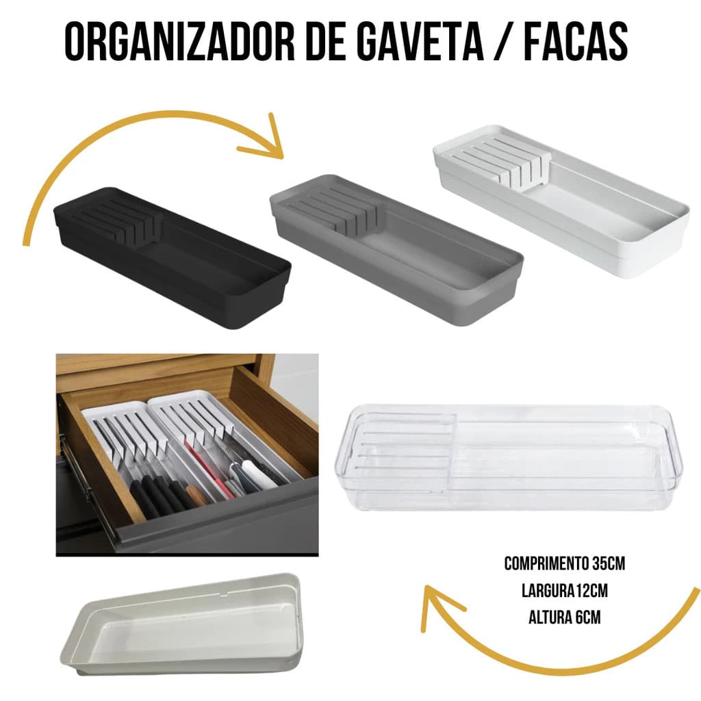 Organizador De Facas Para Gaveta Suporte Divisória Cozinha Compacto E Seguro clean minimalista